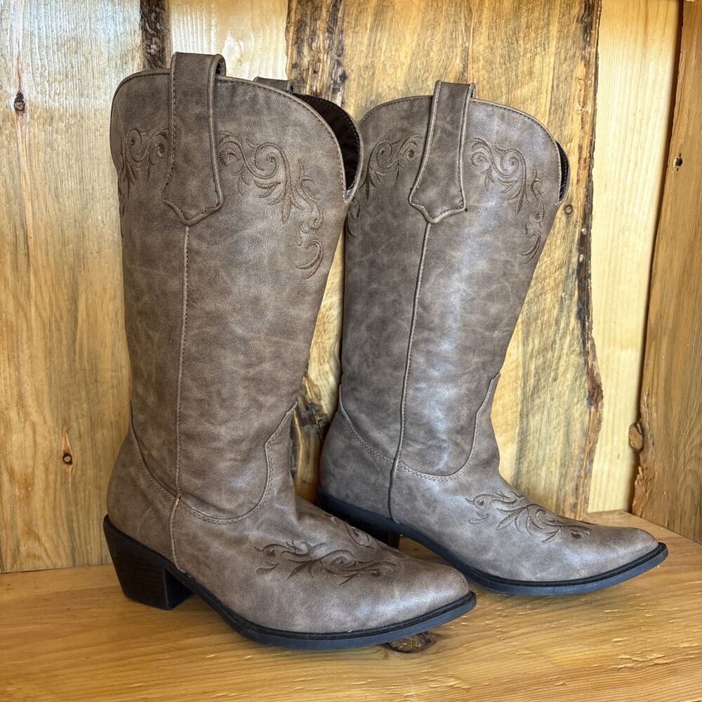 Roper Cowboy Boots Taupe Light Brown Women’s Size 7 ManMade